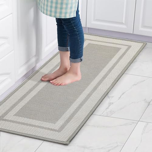 T TRIPLOG Kitchen Rugs, Rubber Non Slip Washable Kitchen Floor Mats Cushioned Anti Fatigue, Non Skid Kitchen Rugs and Mats for Floor, Decor, Sink, Bathroom, Porch, Living Room, 20"x47"(Beige)