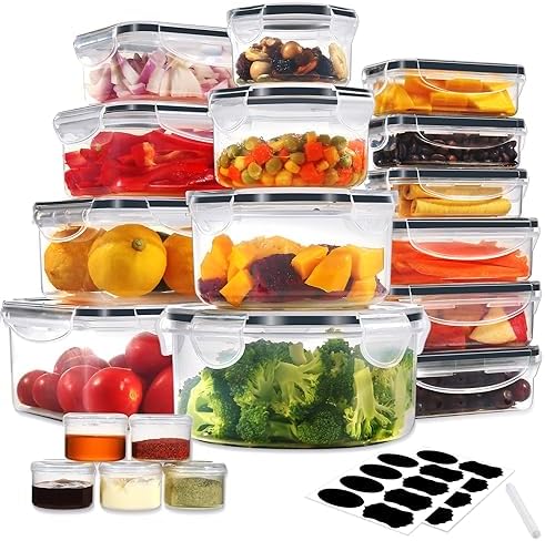 Tiastar 38PCS Food Storage Containers with Lids, Airtight Plastic Storage Containers, BPA Free &100% Leakproof Food Containers, Includes 16 Reusable Labels & 1 Marker