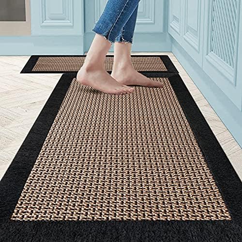 Twill Kitchen Mat Kitchen Rugs Set of 2 Kitchen Rugs and Mats Non Skid Washable Kitchen Floor Rugs for in Front of Sink Heavy Duty Standing Mat Kitchen mats for Floor Countertop Fridge Indoor