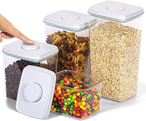 Uamector Pop Airtight Food Storage Containers with Lids, Top Pop One Button Control, BPA-Free Air Tight Stackable Dry Cereal Container Set for Pantry Snack Coffee Sugar Kitchen Pantry Organization