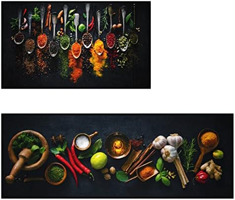 UpNUpCo Artistic and Colorful Kitchen Rugs for Floor Non Slip Kitchen Rugs and Mats Kitchen Mat Set Farmhouse Kitchen - Spicy Art - 2 Pieces - 30"x17" + 47”x17