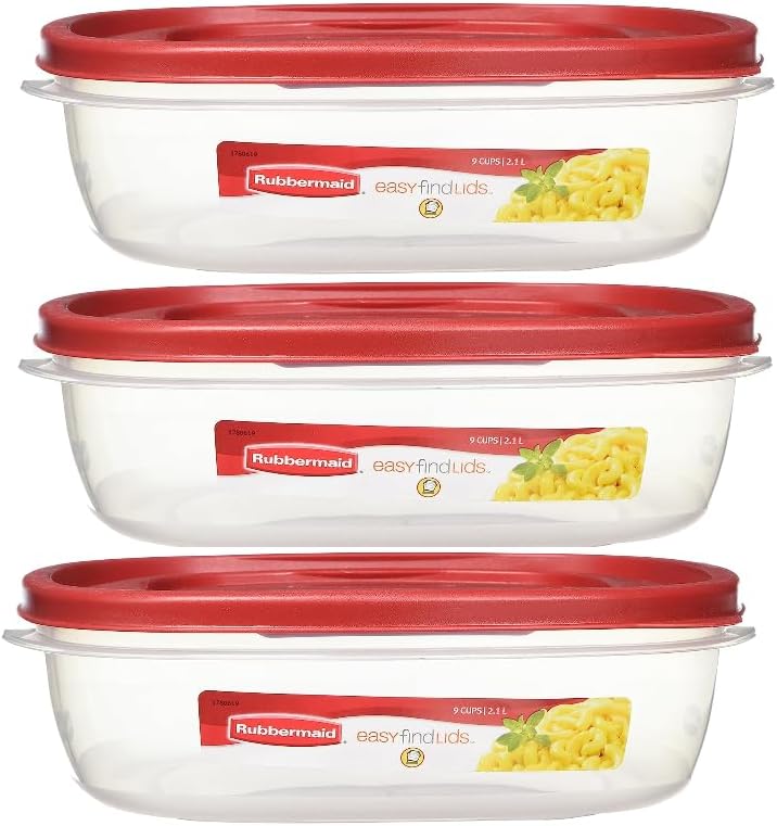 Utensilux Rubbermaid 9 Cup Food Storage Containers 7 Peice Set, Easy Find Lids, 3 Container, 3 Lids Chalk Pen And Chalk Labels