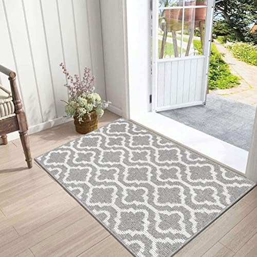 Vaukki Indoor Doormat Runner Rug, Indoor Door Mat, Washable Modern Kitchen Mat, Non Slip Entryway Rug, Entrance Mat for Hallway, Bedroom, Kitchen and Laundry Room (2'x3', Grey)