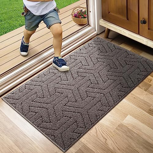 Villsure Door Mat, Front Doormats, Non-Slip Entryway Mats Resist Dirt, Washable Low Pile Floor Door Mats for Home, Entrance, Inside, Patio, Grey, 19.5"x31"