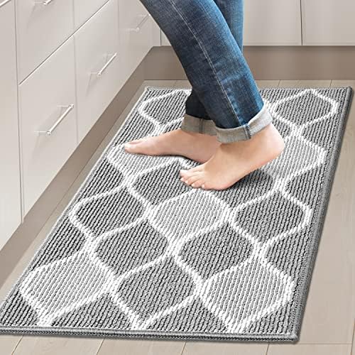 Villsure Kitchen Rugs and Mats, Non Skid Kitchen Runner Rug Absorbent Resist Dirt Kitchen Floor Mat Comfort Standing Mat Made of 100% Polypropylene Machine Washable,17.7"x29.5",Grey