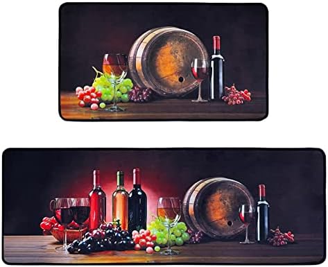 Voanos Kitchen Rugs,Non Skid Washable Microfiber mats for Kitchen Floor,3D Wine Kitchen Cushioned Runner Rug Decor Sets of 2,Size 17"x 47"+17"x 30"