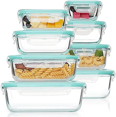 Vtopmart 8 Pack Glass Food Storage Containers , Meal Prep , Airtight Bento Boxes with Leak Proof Locking Lids, for Microwave, Oven, Freezer and Dishwasher, BPA Free