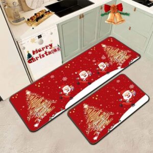 WDEHPBZ Christmas Kitchen Rugs Set of 2 Christmas Decoration, Winter Home Decor Low Christmas Kitchen Mat Non Skid Washable Profile Kitchen Rugs for Floor(16x59&16"x24")