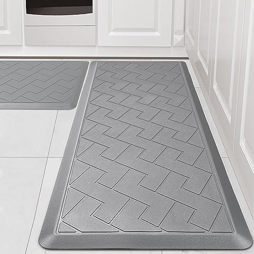 WEZVIX Non-Skid Kitchen Rugs and Mats Waterproof, Anti Fatigue Mat 2 PCS, 1/2 Inch Thick Floor Mat, Ergonomic Comfort Foam Standing for Floor, Office, Sink, Laundry - Grey