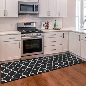 WISELIFE Comfort Non-Slip Kitchen Mat and Rug, Cushioned, Anti-Fatigue, Waterproof, Heavy Duty, PVC Ergonomic, Floor Home, Office, Sink, Laundry, Black, 17.3"x 59"