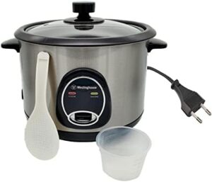 Westinghouse 220 Volt Rice Cooker 10 Cup, Non Stick Cooking Pot, Measuring Cup, Keep Warm Function-Stainless Steel-700W (NOT FOR USE IN USA)