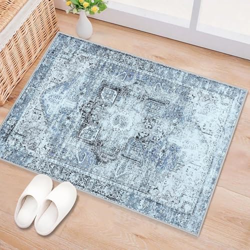 Worxvell Small Entryway Rug - 2x3 Washable Non Slip Rugs Kitchen Entry Distressed Area Rug Low Pile Indoor Door Mat, Oriental Backing Throw Rug Carpet for Bedroom Bathroom Entrance