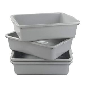 Xyskin 4-Pack Commercial Bus Box, Plastic Tote Box, Wash Tub/Bus Tub, Grey, 13 L Capacity