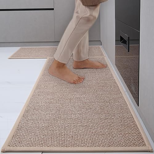 Yancorp Kitchen Rugs Kitchen Floor Mats Washable Non Slip Kitchen Runner Rugs Mats Absorbent Cushioned Anti Fatigue for Kitchen, Floor Home, Office, Laundry (17"x47",Khaki)