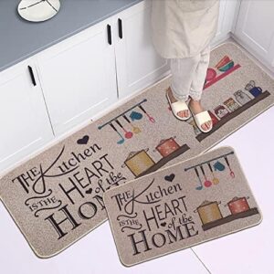 ZKZNsmart Kitchen Mats Set of 2 Non-Slip Washable Kitchen Floor Rugs with Rubber Backing Holiday Party-Profile Doormat for Home Kitchen (The Kitchen is The Heart of The Home)