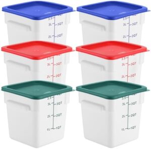 Ziliny 6 Pieces 4 Quart Commercial Food Storage Containers with Lid Translucent Container with 3 Color Lids Brining Container with Lid for Freezer Flour Sugar Baking Bread Restaurant, Square