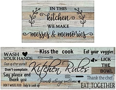 Znutrce Farmhouse Kitchen Mats for Floor Set of 2, Floor, Comfort Standing Rugs and Mat, Non-Slip Washable Rug, 17'' X 47'' + 17”x30“