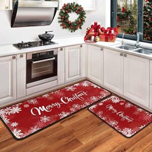 boilopp home Christmas Kitchen Rugs Set of 2 Kitchen Floor Mats Non-Slip Backing Kitchen Mat Xmas Washable Doormat Runner Rug 17"x47.2"+17"x30" Merry Christmas Decorations for Home