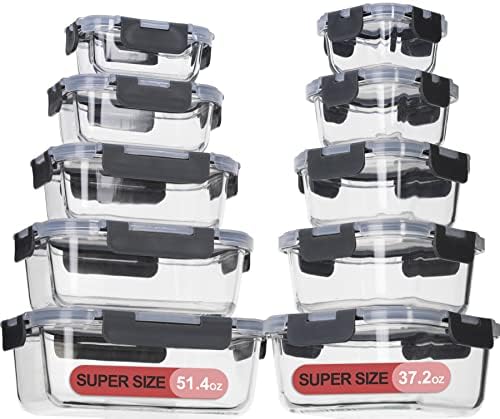 coccot Food Storage Containers Set with Lids Airtight, Meal Prep Containers for Lunch , Glass Lunch Box for Kitchen, BPA Free（20 Pieces）