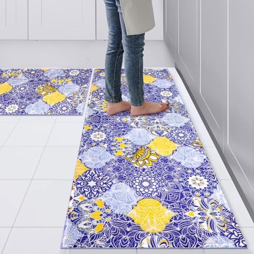 comfoyar Kitchen Mat Set of 2, Non-Slip Machine Washable Kitchen Rug Mats, Absorbent Kitchen Runner Rugs Set for Floor, Sink, Laundry, Hallway, Living Room and Office, 16"x47"+16"x24", Boho