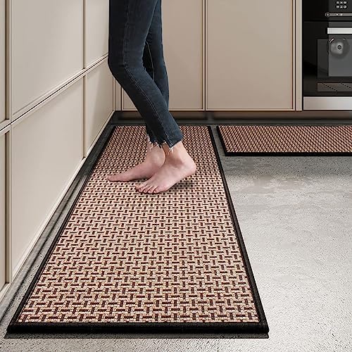 eqivei Kitchen Rugs and Mats Non Skid Washable Set of 2 PCS, Absorbent Runner Rugs for Kitchen, Front of Sink, Kitchen Mats for Floor, 17.3"x 47"+17.3"x 29" (Black)