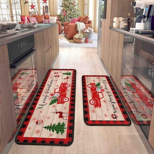 flippana Christmas Kitchen Rugs and Mats for Floor, Christmas Decorations 2 Pcs Non-Slip Backing Mat Merry Christmas Decor Kitchen Rug Sets with Runner Xmas Decor (17"x47.2"+17"x30", Christmas 05)