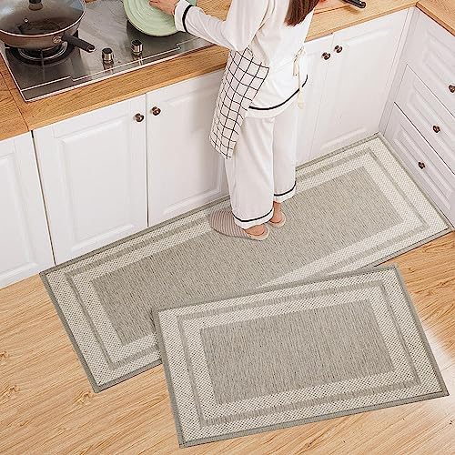 mzvcopm Kitchen Rugs and Kitchen Mats Non Skid Washable - Machine Washable Mats for in Front of Sink,Laundry Room,Hallway.17.3" x30+17.3"x47" (Beige)