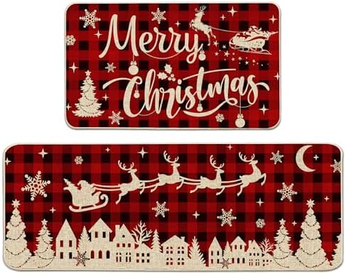 pinata Christmas Kitchen Mat 2 Piece-17x29 Inch&17x47 Inch Inch-Christmas Kitchen Rugs and Mats, Farmhouse Christmas Kitchen Decor, Red Welcome Mats for Floor, Non Skid Washable Christmas Decorations