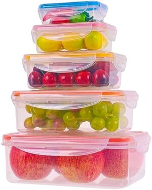 10 Pcs Food Storage Containers-Stackable Kitchen Bowls sets-BPA Free Leak Proof Plastic Food Storage Containers with Lids Airtight-Microwave Freezer Safe Lunch Boxes ,5 Meal Prep Containers & 5 Lids