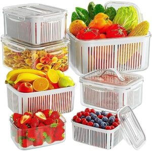 10PCS Fruit Vegetable Storage Containers for Fridge with Colander - Food Containers for Refrigerator Kitchen Organizer Produce Container Keep Fruits Vegetables Berry Meat Fresh longer,Dishwasher Safe