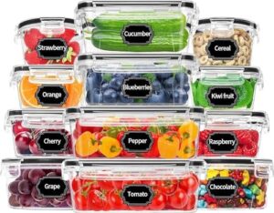 12-Piece Set of Food Storage Containers with Gasket Seal Box Lids, 12 Containers and 12 Lids, Leak Proof, For Kitchen, Refrigerator, Ideal Containers for Meal Prep Lunches