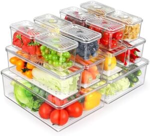 14 Pack Fridge Organizers Bins and Storage, PBA Free Refrigerator Organizer Bins with Lids, Stackable Food Storage Organizer Bins for Kitchen, Countertops, Cabinets, Fridge, Drinks, Fruits, Vegetable