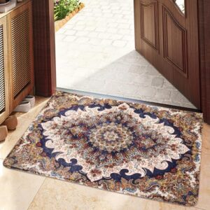 Ezuwail Runner Rug 2x3 ft Entryway Rug Bohemian Washable Runner Rugs with Non Slip Rubber Backing Vintage Area Rug Thin Carpet for Kitchen Laundry Room Bedroom(Brown, 2x3)