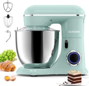 AILESSOM 3-IN-1 Electric Stand Mixer, 660W 10-Speed With Pulse Button, Attachments include 6.5QT Bowl, Dough Hook, Beater, Whisk for Most Home Cooks, Agave Green