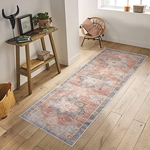 Adiva Rugs Machine Washable Area Rug with Non Slip Backing for Living Room, Bedroom, Bathroom, Kitchen, Printed Vintage Home Decor, Floor Decoration Carpet Mat (Multi, 2'6" x 6'6")