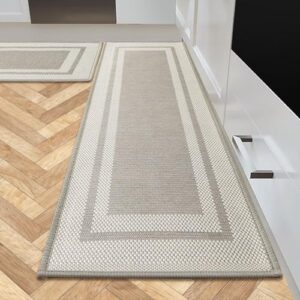 T TRIPLOG Kitchen Rugs Sets of 2, Rubber Non Slip Washable Kitchen Floor Mats Cushioned Anti Fatigue, Non Skid Kitchen Rugs and Mats for Floor, Decor, Sink, Bathroom, Porch 17.3"x30"+17.3"x47"(Beige)