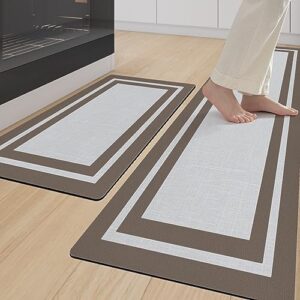 DEXI Kitchen Rugs and Mats Non Slip Washable, Super Absorbent Kitchen Runner Rugs 2 PCS, Easy to Clean Kitchen Floor Mats for in Front of Sink, Laundry Room, 17"x29"+17"x59", Brown