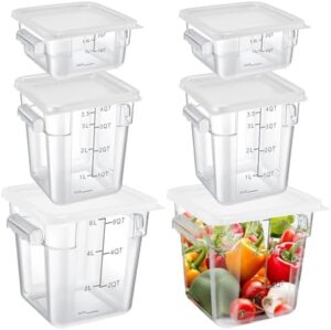 Suclain 6 Pcs Food Storage Container with Lids Set 2qt 4qt 6qt Square Clear Commercial Container with Scales Handles for Home Restaurant Kitchen Food Storage, Proof Dough, Marinating Meat (White)