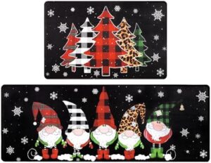 Pauwer Christmas Kitchen Rugs Set of 2, Farmhouse Christmas Tree Gnome Kitchen Floor Mat, Non Slip Anti Fatigue Kitchen Mats for Floor, Cushioned Kitchen Rug Set Christmas Winter Holiday Decorations