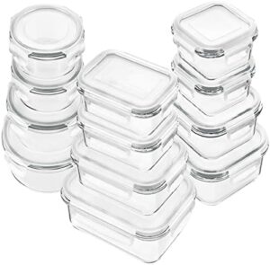 HOMBERKING 12 Sets Glass Food Storage Containers with Lids, Meal Prep Containers, Airtight Bento Boxes, BPA Free & Leak Proof, Pantry Kitchen Storage(12 lids & 12 Containers) - White