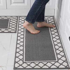 COSY HOMEER Thick 48x20 Inch/30X20 Inch Kitchen Rug Mats Made of 100% Polypropylene 2 Pieces Soft Kitchen Mat Specialized in Anti Slippery and Machine Washable (Grey)