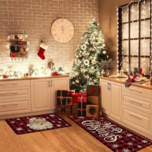 CQCYD 2 Sets Christmas Kitchen Rugs and Mats, Kitchen Floor Mat Christmas, Christmas Decorations for Home Non Slip Backing Winter Holiday Kitchen Rug, Ideal Gift for Christmas