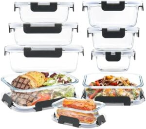 18pc Glass Food Storage Containers with Lids Airtight, 9 Pack Rectangular Glass Meal Prep Containers, Dishwasher, Microwave, Freezer Safe