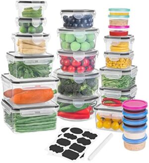 48 PCS Food Storage Containers with lids airtight, (24 Stackable kitchen Storage Containers and 24 Lids) BPA Free Microwave, Dishwasher Freezer Safe Meal Prep Container with Chalkboard Label & Marker