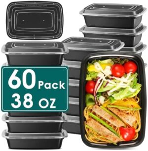 60 Pack Meal Prep Containers, 38 Oz Food Storage Containers with Lids, Extra-Thick Plastic To Go Containers, Disposable Bento Lunch Box for Take out, BPA Free, Dishwasher/Microwave/Freezer Safe