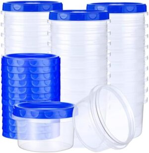 72 Pack 8 oz Twist Top Food Storage Containers with Screw Lids Reusable Freezer Containers Plastic Airtight Deli Food Jars for Food Microwave Dishwasher Leak Proof (Blue)