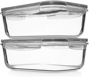 8 Cups/ 63 Oz 4 Piece (2 containers + 2 Lids) Large Glass Storage/ Baking Containers with Locking Lids . Ideal for Storing food, vegetables or fruits. BPA Free & Leak Proof - Microwave, Oven Safe