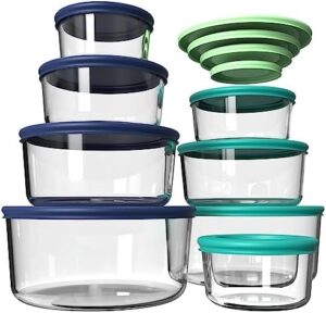 AILTEC Glass Food Storage Containers with Lids, Glass Meal Prep Containers for Lunch, ８Pack Reusable Round Container Set with Simply Lid/BPA-free / 7-Cup, 4-Cup, 2-Cup & 1-Cup