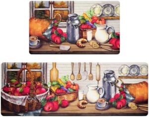 ASPMIZ 2 Pieces Farmhouse Kitchen Rugs Non Slip, Country Style Kitchen Mats Cushioned Anti Fatigue Comfort Standing Mat, Washable Kitchen Floor Mats for in Front of Sink, 18'' x 48'' + 18'' x 30''