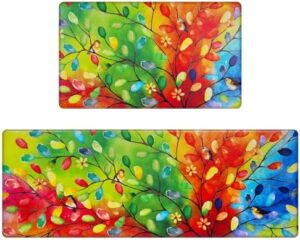 ASPMIZ Farmhouse Kitchen Rugs Non Slip Set of 2, Colorful Leaf Kitchen Mats Cushioned Anti Fatigue, Waterproof Kitchen Sink Floor Mat Memory Foam Comfort Standing Mat, 18'' x 30'' + 18'' x 48''